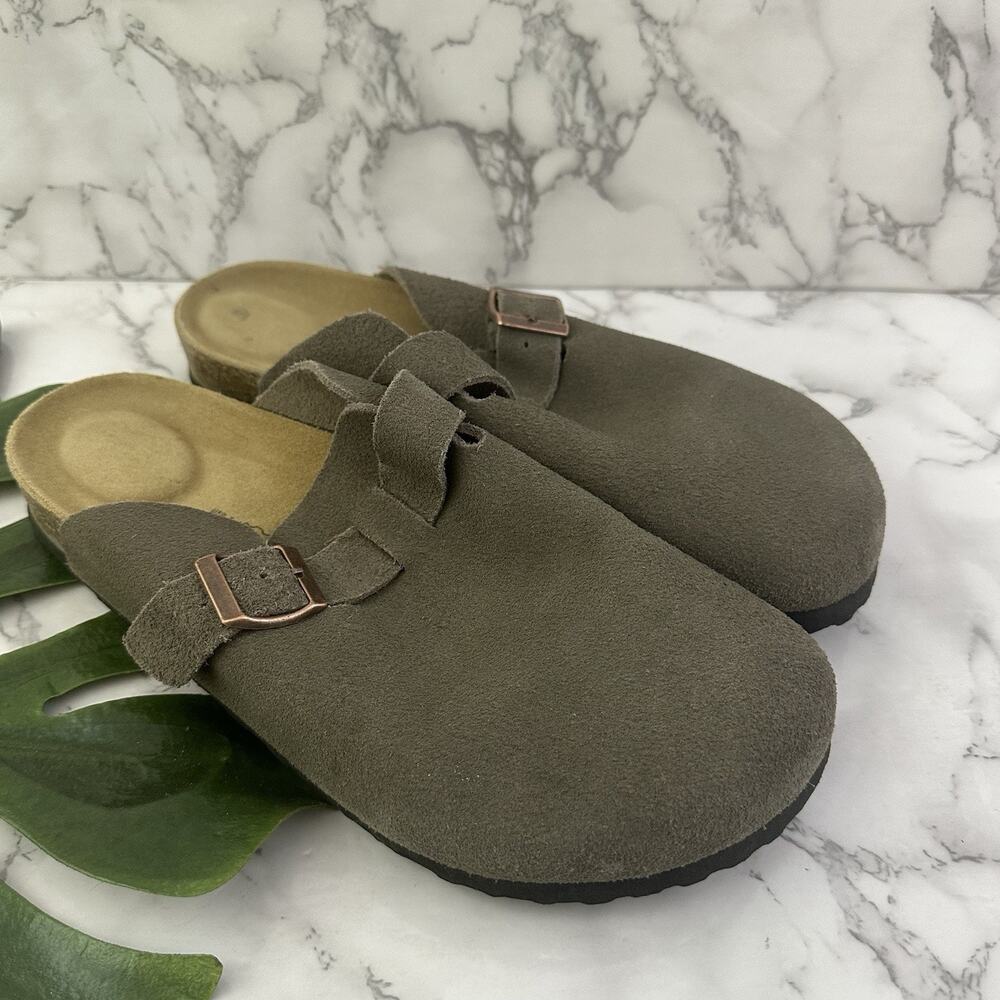 Project Cloud Mens Clog Mules Slip Ons Size 9.5 Taupe Gray Suede Boston Comfort